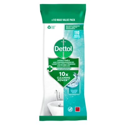 Afbeelding van Dettol Power &amp; Fresh Multi Reinigingsdoekjes Oceaanfris Maxi 110ST