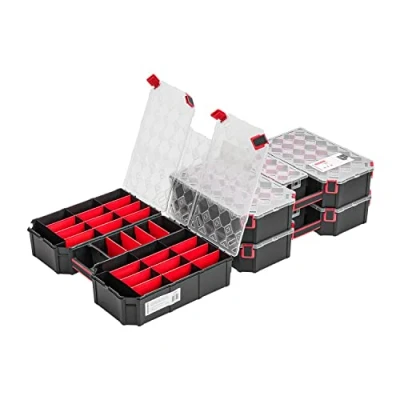 Afbeelding van 3 x gemoduleerde assortimentsdoos XXL 390 577 105 mm kleine onderdelen magazijn sorteerdoos met transparant deksel sorteerkoffer gereedschapskist assortimentskoffer doos uitneembare vakken