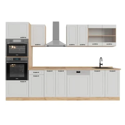 Afbeelding van Vicco Complete keukeneenheid R Line, Wit landhuis/gouden eik, 300 cm met hoge kast, zonder werkblad
