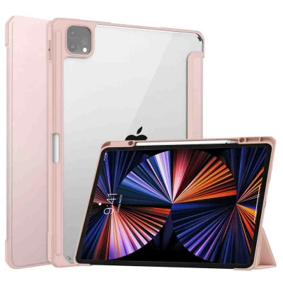 Afbeelding van Apple iPad Pro 12.9 (2021) Hoes: iMoshion Trifold Hardcase Bookcase Shockproof/Valbescherming Hardcase,Bookcase Roze Kunststof Tablet Hoezen