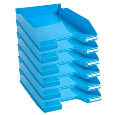 Afbeelding van Exacompta ref. 113282D Set van 6 Brievenbakken COMBO MIDI Afmetingen: 34,6 x 25,5x 6,5 cm voor A4 documenten + kleur turquoise glanzend
