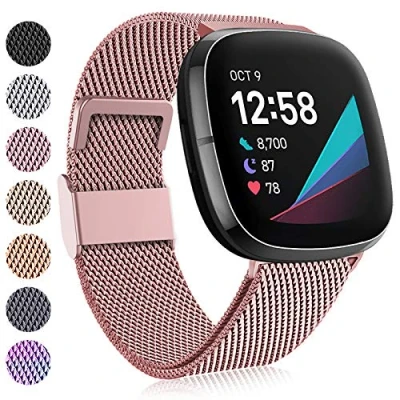Afbeelding van Faliogo Compatibel met Fitbit Versa 3 band/Fitbit 4 Sense Strap, verstelbare roestvrijstalen metalen vervangende band magneetslot voor 4/Versa 3/Sense, Small Rose Pink