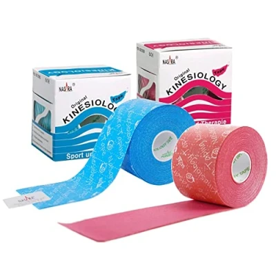 Afbeelding van Nasara Originele kinesiologische fysio sport tape: voordeelset met 2 tapes in turquoise en roze voor geneeskunde, rol grootte 5cm x 5m