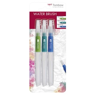 Afbeelding van Tombow water brush (leeg) fijne middelfijne en platte punt set 3 st WB 3P
