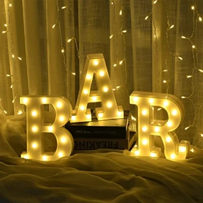 Afbeelding van LED Partytent Letters Lights,Light Up Bar Teken,Brief Lamp Pub Teken Licht Batterij Werkt voor Bruiloft Verjaardag Party Kerst Thuis
