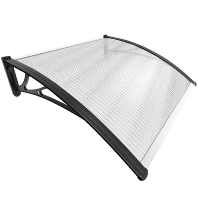 Afbeelding van VOUNOT luifel voor voordeur 100 x 80 cm, van aluminium en polycarbonaat, transparante boogluifel, voordeur, zwart