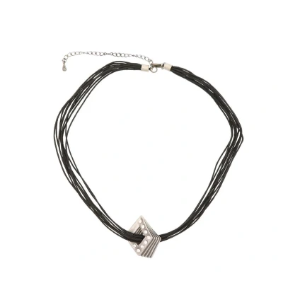 Afbeelding van Behave Ketting zwart met ruit hanger en steentjes 40 cm