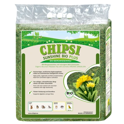 Afbeelding van 3x600g Paardenbloem Chipsi Sunshine Bio Plus Bergweidehooi Bijvoer Knaagdier