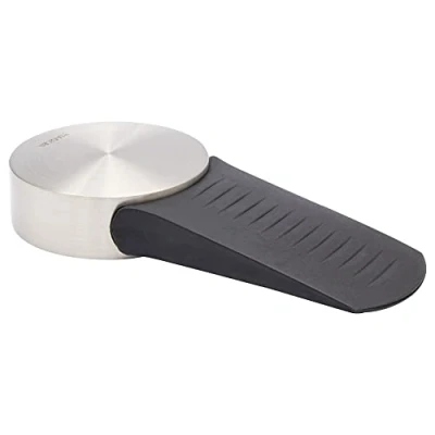 Afbeelding van WAGNER Design vloer deurstopper/deurwig SCREW OR GLUE/schroef of lijm diameter Ø 50 x 106 17 mm, geborsteld metaal, inox look, thermoplastisch rubber, designprijs 15511611