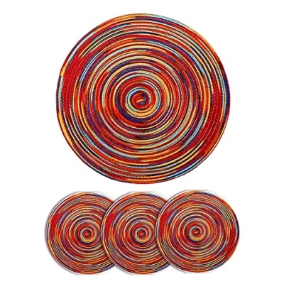 Afbeelding van Alnicov 4 stks Katoen Geweven Rotan Hittebestendig Tablema, 11,8 Inch 30 cm Ronde Placemats Set, Onderzetters, Keuken Tafelmatten, Kom Mat voor Eettafel Decoratie