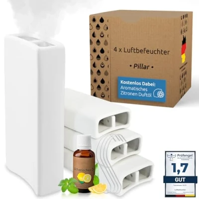 Afbeelding van BonAura® Luchtbevochtiger, verwarming, keramiek, haak en geurolie, 4 delige voordeelset, 400 ml, waterverdamper voor radiatoren met geur, verdamper bevochtiger, waterreservoir
