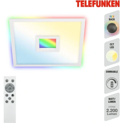Afbeelding van Telefunken CENTERBACK LED Paneel 319406TF CCT kleurtemperatuurregeling incl. afstandsbediening RGB backlight effect centrelight traploos dimbaar via IP20 25.000 uur 44,5 x 6,3 cm