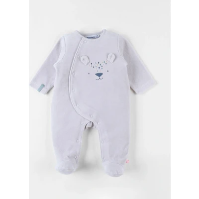 Afbeelding van Noukie&#039;s Pyjama Velour Unie Lichtgrijst Beertje 12 maand 80