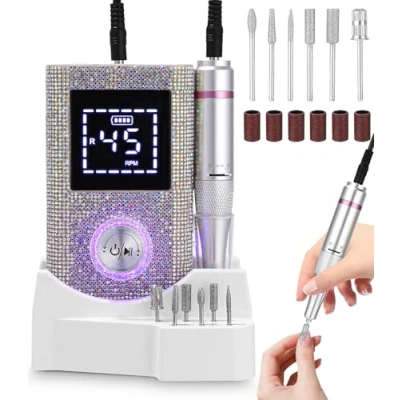 Afbeelding van elektrische nagelvijl, nagelfrees, nagelfrees voor gelnagels, 45000 omw/min, frees gelnagels met lcd display, instelbare F/R draairichting, acrylnagels,