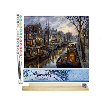 Afbeelding van Figured&#039;Art Schilderen op Nummer Volwassenen canvas Leven het kanaal Handwerk acrylverf Kit DIY Compleet 40x50cm met houten lijst