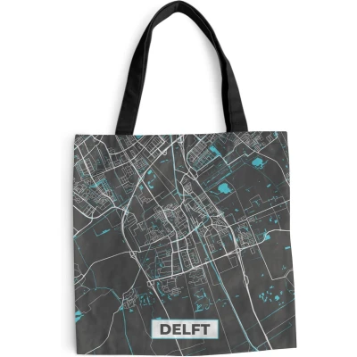 Afbeelding van MuchoWow® Schoudertas Strandtas Big Shopper Boodschappentas Stadskaart Delft Grijs Blauw 40x40 cm Katoenen tas