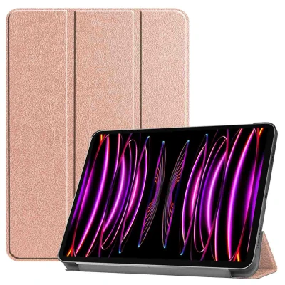 Afbeelding van Apple iPad Pro 12.9 (2021) Hoes: iMoshion Trifold Bookcase Rosé Goud Kunstleder Tablet Hoezen