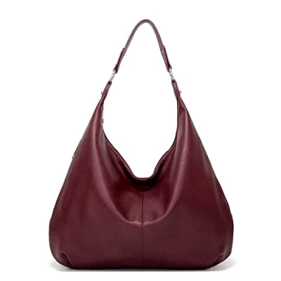 Afbeelding van Ashioup Hobo Tassen voor Vrouwen Zachte PU Lederen Slouchy Tas Schoudertas met Rits, rood, Donker rode koffie, One Size, nut, Dames Tote Bag