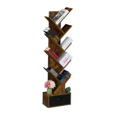 Afbeelding van boekenkast boomvorm 9 etages 146x38x22 cm industrieel bruin