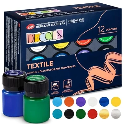 Afbeelding van Decola Acryl Textielverf Set 12x20ml Wasmachinebestendige Stof Verfkleuren Gemaakt In Rusland Door Neva Palette