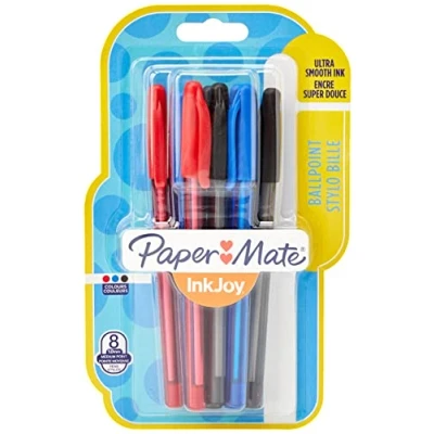 Afbeelding van Paper Mate InkJoy 100ST balpennen Medium Punt (1,0 mm) Zwarte, Blauwe en Rode inkt 8 stuks