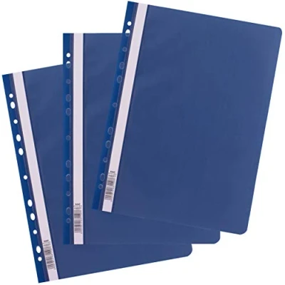 Afbeelding van D.RECT 25 stuks snelhechter A4 met gaten van kunststof transparant voordeksel plastic PP folie geperforeerd euro perforatie donkerblauw