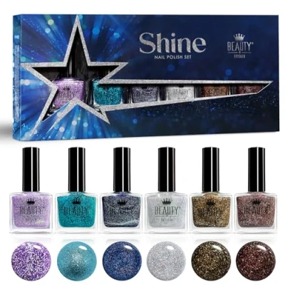 Afbeelding van Shine Nagellak Set 6 Reflecterende Glitter Kleuren van 10 ml, Gemakkelijke Applicatie door Beauty4Britain
