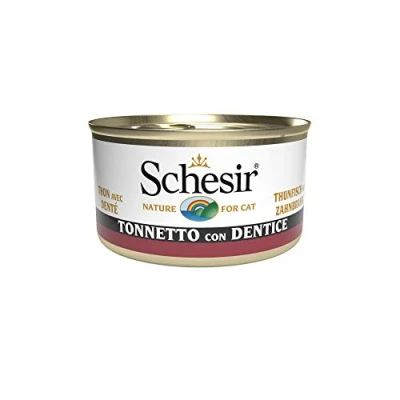 Afbeelding van Schesir, Natvoer voor volwassen katten met smaak Tonnetto tand, filets in zachte gelei totaal 2,04 kg (24 blikjes à 85 g)