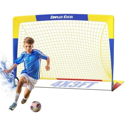 Afbeelding van Dimples Excel Voetbaldoel pop up voetbalnet na voetbaltraining voor kinderen tuin festival cadeau 1 pak (4 &#039;x 3&#039;, blauw + geel)