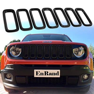 Afbeelding van EnRand Jeep Renegade Grill Inserts, Front Grille Guard Cover Trim voor 2015 2018 7 stuks zwart