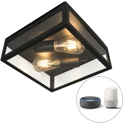 Afbeelding van QAZQA Industriële smart buitenplafondlamp zwart incl. 2 WiFi ST64