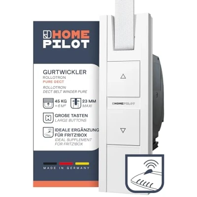 Afbeelding van HOMEPILOT RolloTron Pure DECT Elektrische riemopwinder voor comfortabele rolluikbediening. Smart Home rolluik accessoires ook geschikt inbouw achteraf! Trekkracht: 45 kg