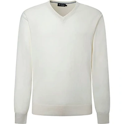 Afbeelding van Hackett London Heren katoen kasjmier V trui trui, Ecru, XS
