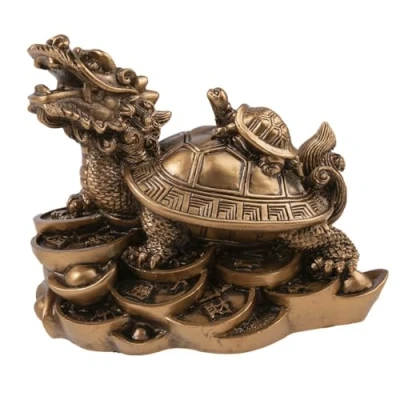 Afbeelding van lachineuse Schildpad draak, stijl ivoor, geluksbrenger en bescherming, goud, 12