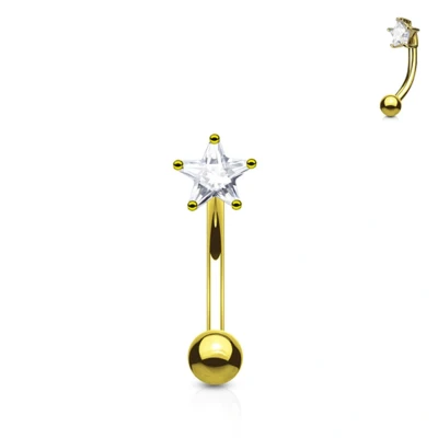 Afbeelding van Piercing CZ steentje ster wit gold plated 14 kt.