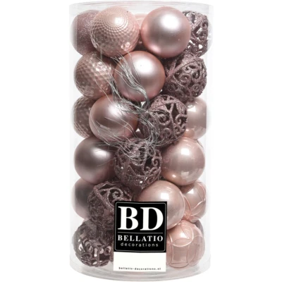 Afbeelding van 37x stuks kunststof kerstballen lichtroze 6 cm inclusief kerstbalhaakjes Kerstbal