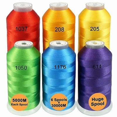Afbeelding van New brothread Set van 6 Regenboog Kleuren Polyester Machine Borduurgaren Enorme Spoel 5000M voor Alle Borduurmachines