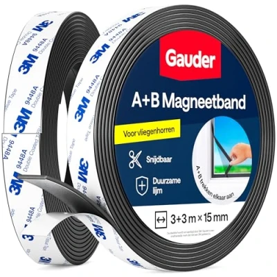 Afbeelding van GAUDER Magneetband Zelfklevend Type A + B I Magneetstrips Magnetische Tape voor Vliegenhorren &amp; Gordijnen (3 m 3 m)