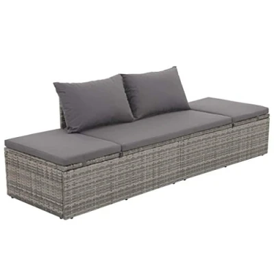 Afbeelding van Festnight Tuinligstoel van polyrotan, verstelbare tuinbank, lounge, sofa met zitkussen, tuinmeubel, grijs en donkergrijs