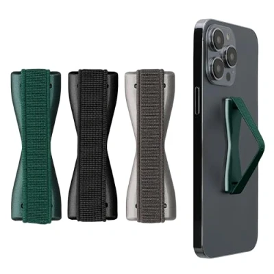 Afbeelding van kwmobile vingerhouder voor smartphone Vingergreep telefoon Zelfklevende finger holder Set van 3 In grijs / metallic petrol zwart