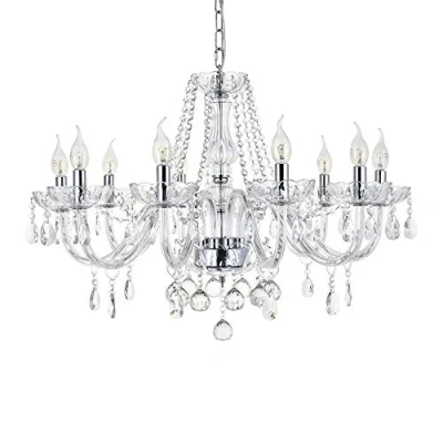 Afbeelding van A1A9 Moderne kristallen kroonluchter met 10 lampen, heldere K9 kristalglas plafondlamp, elegante hanglampen voor eetkamer, woonkamer, foyer, D80 cm H60 Ketting 60