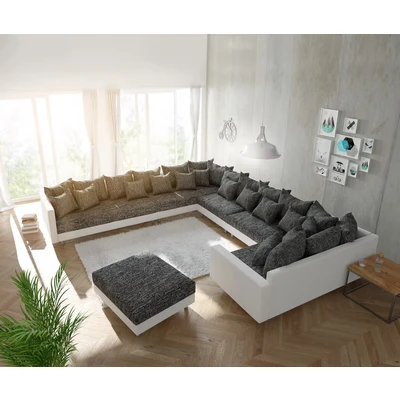 Afbeelding van Bank Clovis XXL wit zwart met hocker en armleuning ottomaans Links woonlandschap