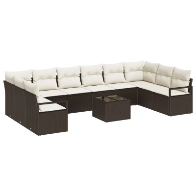 Afbeelding van vidaXL 10 delige Tuin Sofa Set met Kussens Grijs Poly Rattan