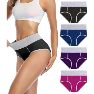 Afbeelding van wirarpa Ondergoed Vrouwen Hoge Taille Katoenen Knickers Dames Slipje Volledige Dekking Slips Onderbroek Plus Size Multipack, Veelkleurig 4 Pack 06, M