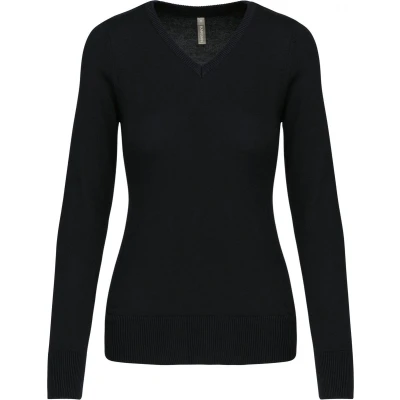 Afbeelding van Pullover/Cardigan Dames 3XL Kariban V hals Lange mouw Black 50% Katoen, Acryl