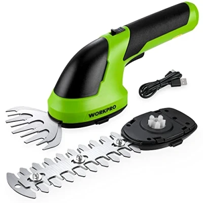 Afbeelding van WORKPRO Snoeischaar accu 7,2 V groen, handige grasschaar met 2 messen, 2.000 mAh en type C kabel, struikschaar, elektrisch, in 1 heggenschaar, snijbreedte 10 cm, snijlengte 15 cm