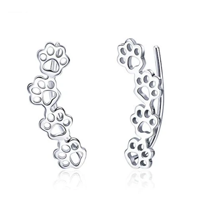 Afbeelding van Paw Oor Manchet Wrap Crawler Klimmer Oorbellen voor Vrouwen Tiener Meisjes Sterling Zilveren Studs Clip Op Leuke Hond Kat Pin Hypoallergene Sieraden, Witgoud