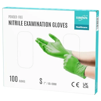 Afbeelding van EUROPAPA® 100 x nitrilhandschoenen, wegwerphandschoenen, onderzoekshandschoenen, nitril handschoenen, poedervrij, zonder latex, niet steriel, latexvrij, wegwerphandschoenen (S, Groen)