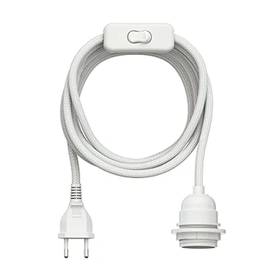 Afbeelding van ledscom.de Textielsnoer LEKA, stekker, schakelaar, wit, 3 m, fitting, 1x E27 max. 60W