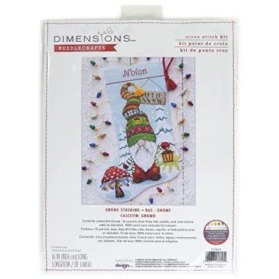 Afbeelding van Dimensions Counted Cross Stitch Kit 16&quot; Long gnome Stocking (14 count)